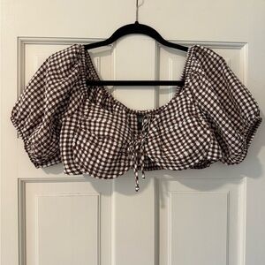 Brown Gingham Puff Sleeve Top